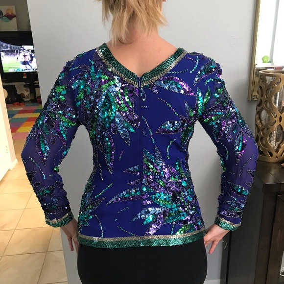 Vintage // Silk Mardi Gras Beaded Sequin Blouse - Picture 2 of 2